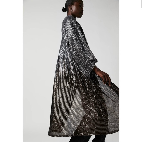 Free People Silver to Gold Bronze Party On Sequin Kimono - Picture 8 of 8